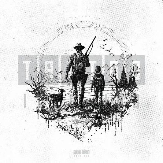 father and son hunting tattoo idea design drawing stencil png