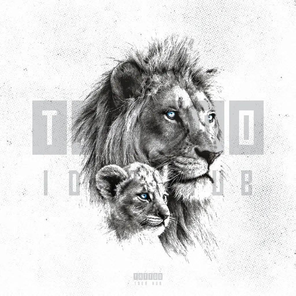 father and son lion and cub tattoo idea design drawing stencil png