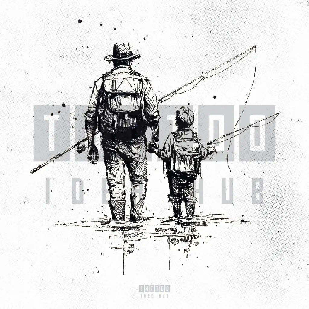 father and son fishing tattoo idea design drawing stencil png