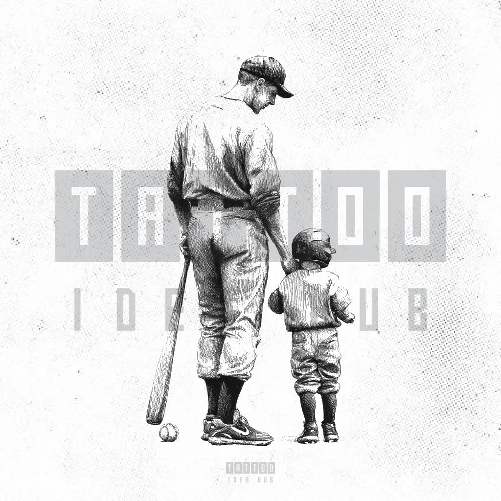 father son baseball tattoo idea design drawing stencil png