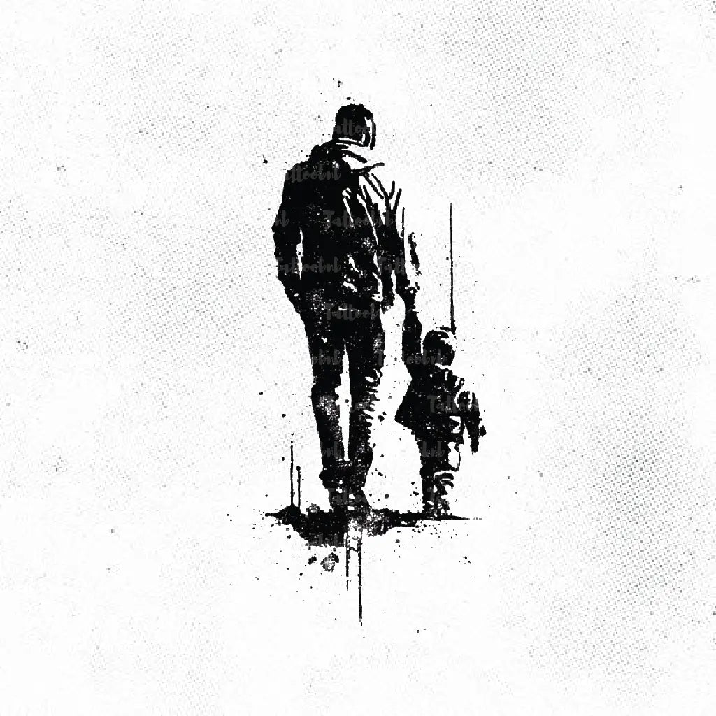 father and son walking silhouette tattoo idea design drawing stencil png