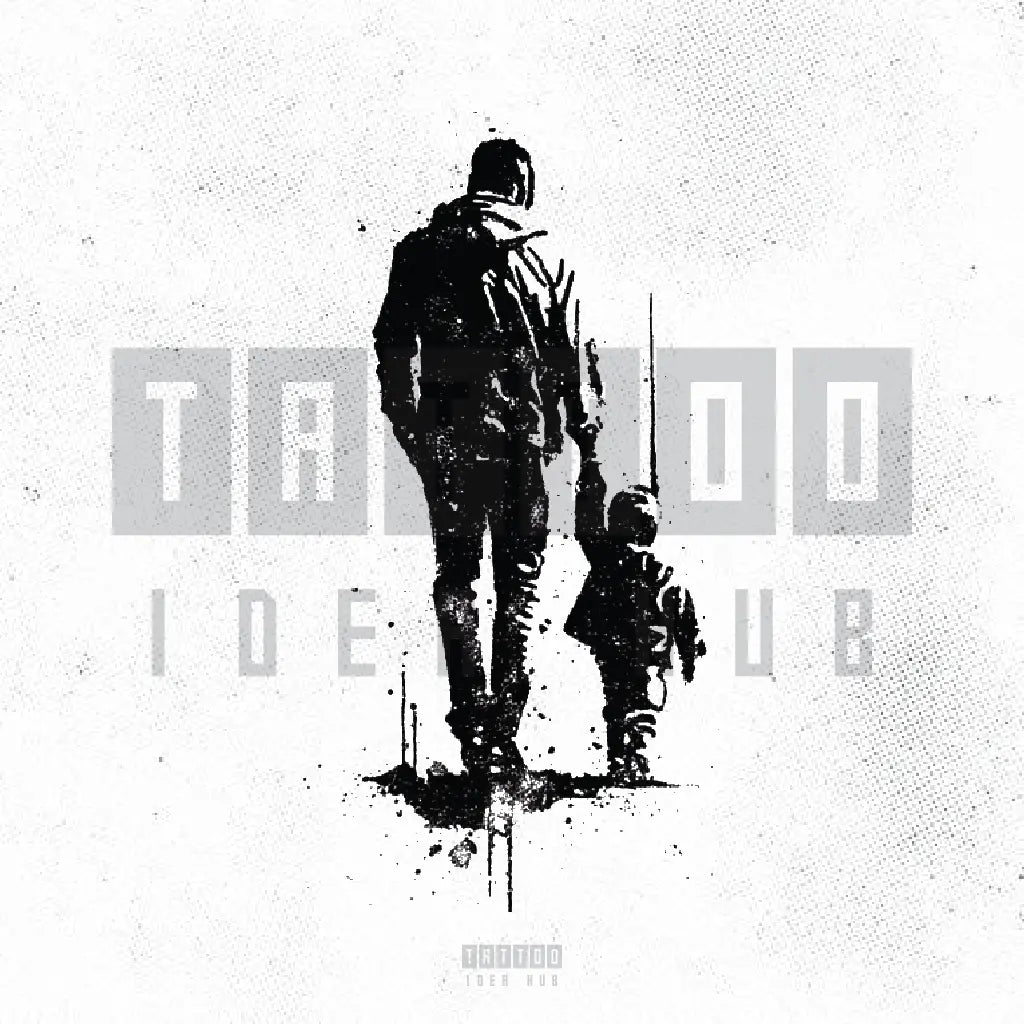 father and son walking silhouette tattoo idea design drawing stencil png