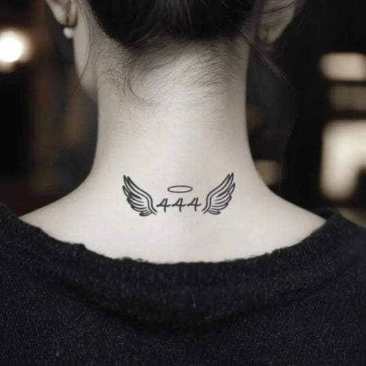 444 angel number neck temporary tattoo idea design