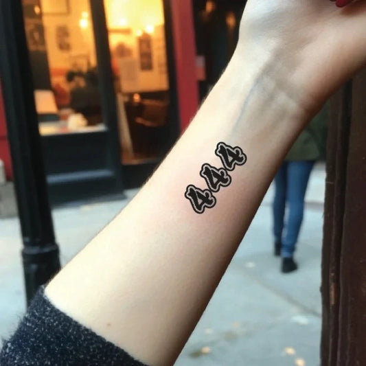 444 old english font wrist temporary tattoo idea design