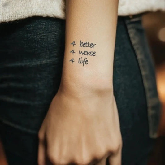 444 forever for life wrist temporary tattoo idea design: 4 better, 4 worse, 4 life