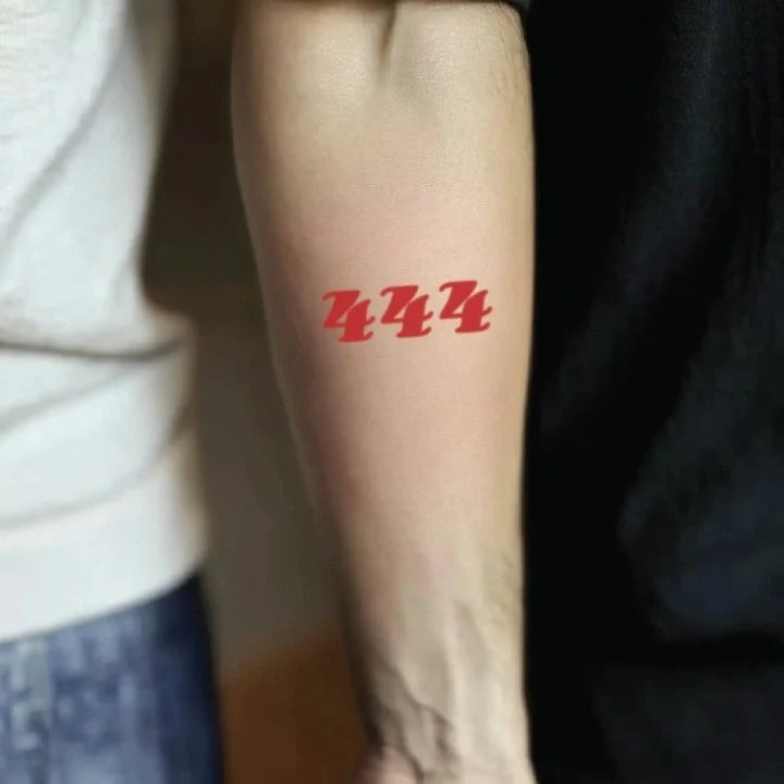 444 red forearm temporary tattoo idea design