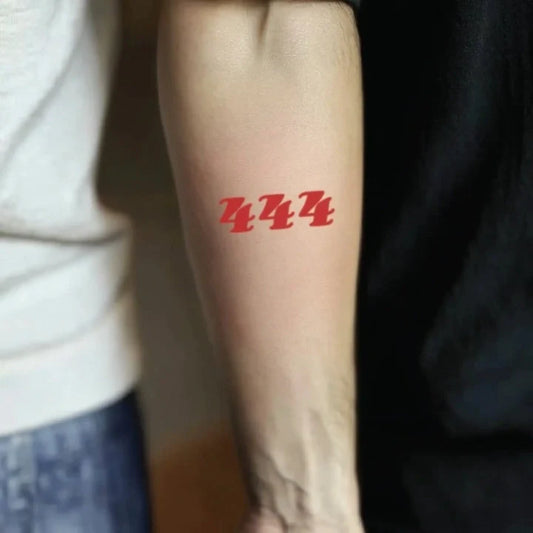 444 red forearm temporary tattoo idea design