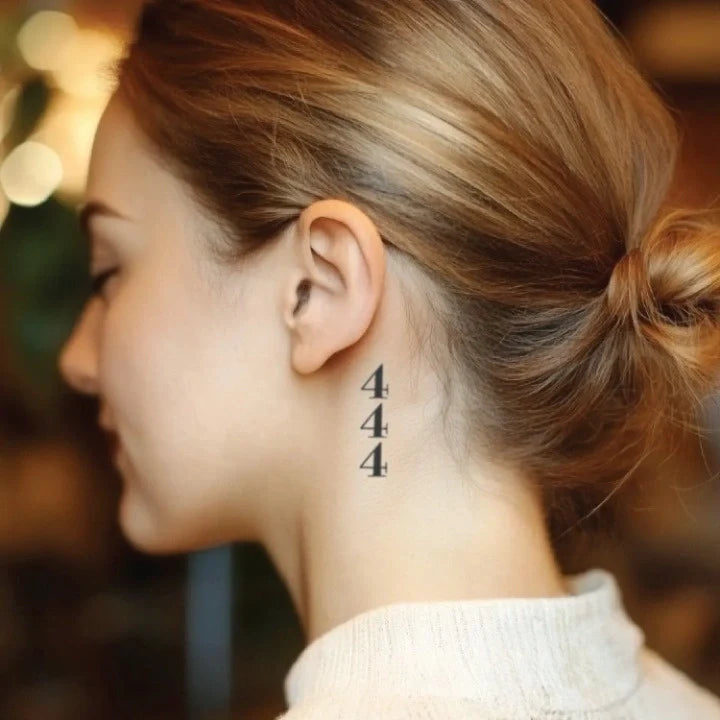 444 vertical behind ear temporary tattoo idea design