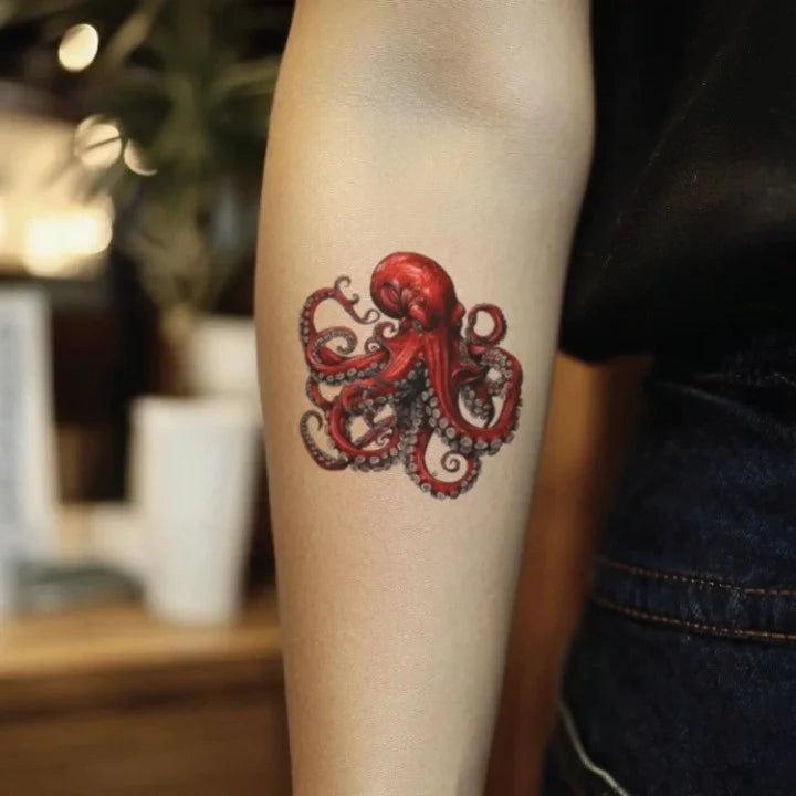 red octopus forearm temporary tattoo idea design