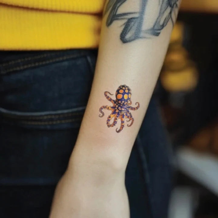 blue ringed octopus forearm temporary tattoo idea design