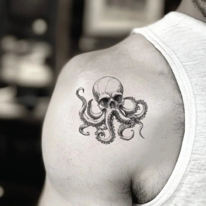 skull octopus shoulder temporary tattoo idea design