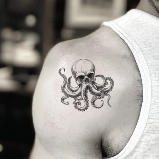 skull octopus shoulder temporary tattoo idea design