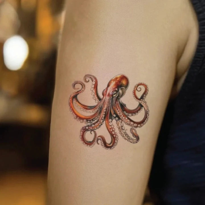 realistic octopus bicep temporary tattoo idea design