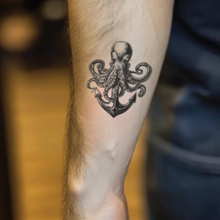 octopus anchor forearm temporary tattoo idea design