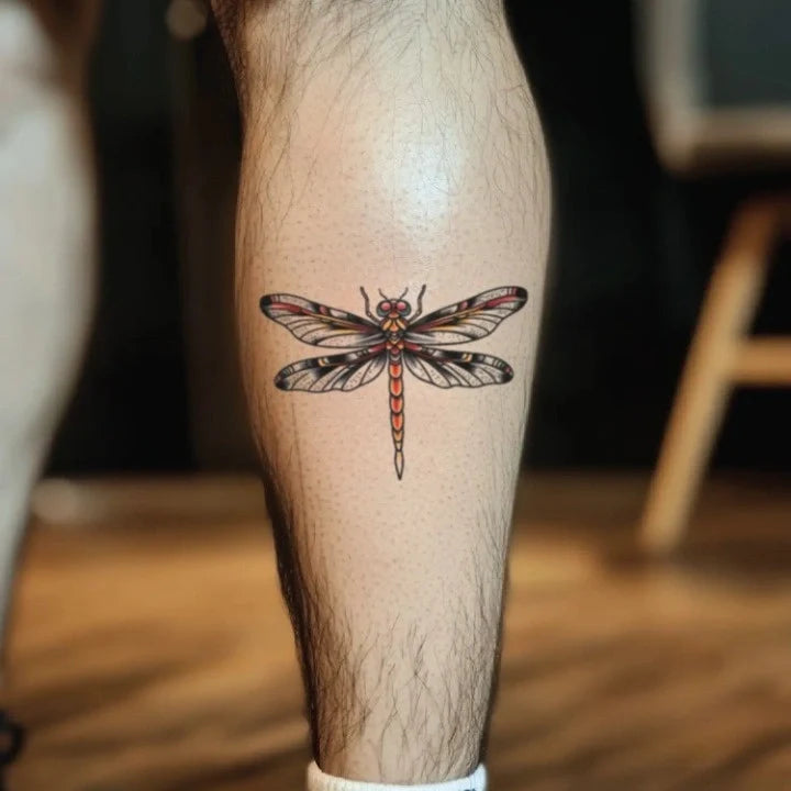 traditional dragonfly leg temporary tattoo idea design