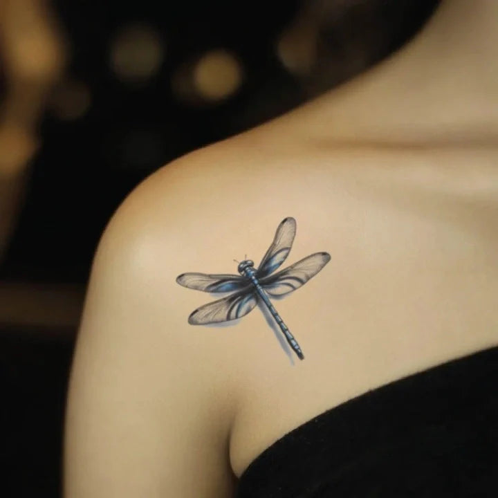 3d dragonfly shoulder temporary tattoo idea design