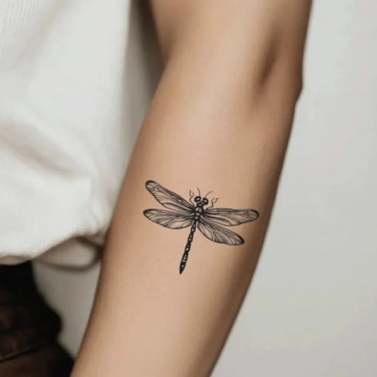realistic dragonfly forearm temporary tattoo idea design