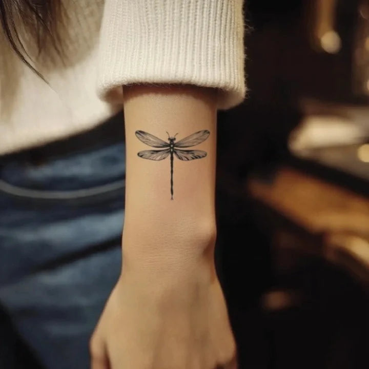 dainty dragonfly wrist temporary tattoo idea design