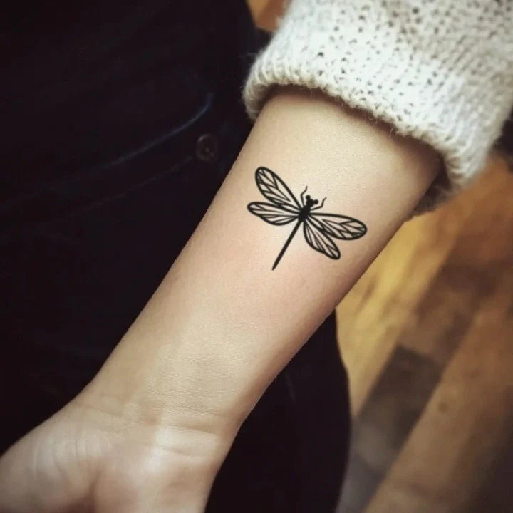 simple outline dragonfly wrist temporary tattoo idea design