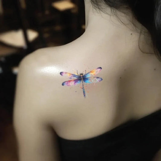 watercolor dragonfly shoulder temporary tattoo idea design