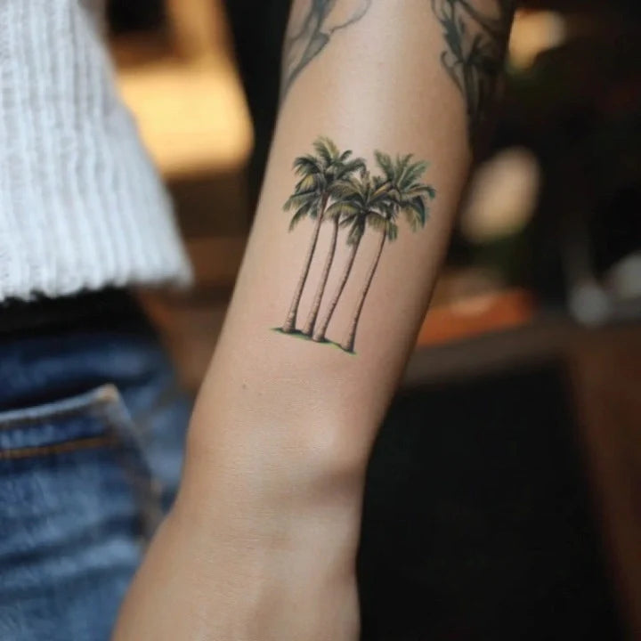 realistic palm tree forearm temporary tattoo idea design
