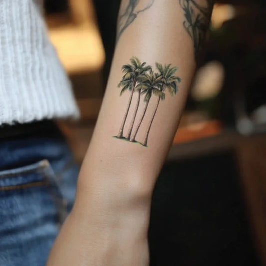 realistic palm tree forearm temporary tattoo idea design