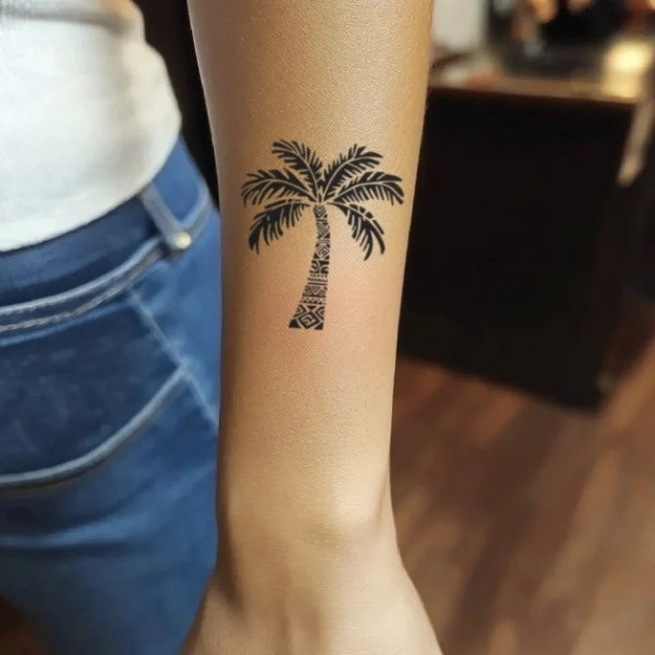 tribal palm tree forearm temporary tattoo idea design