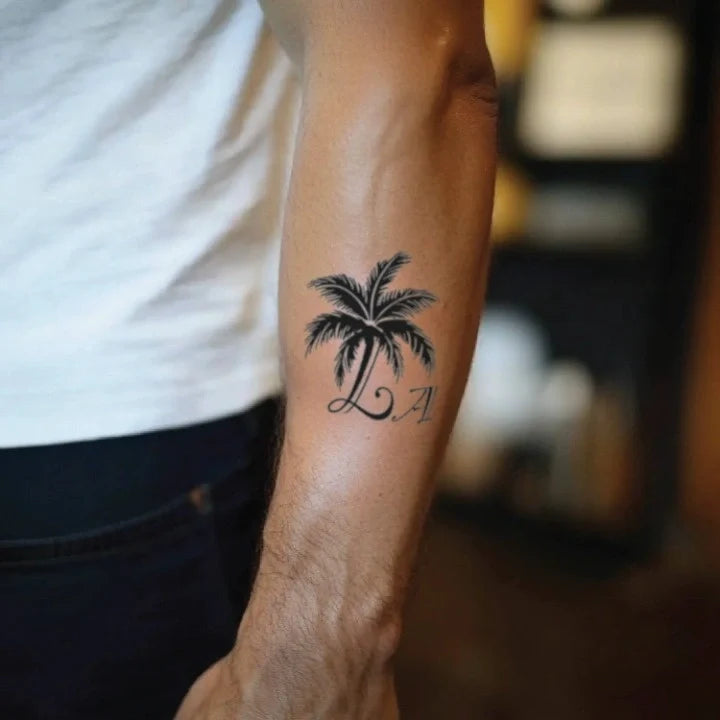 la palm tree forearm temporary tattoo idea design