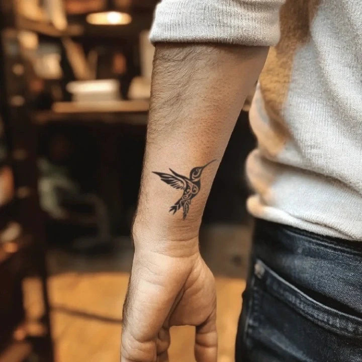 tribal hummingbird wrist temporary tattoo idea design