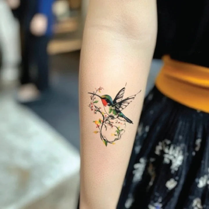 colorful hummingbird forearm temporary tattoo idea design