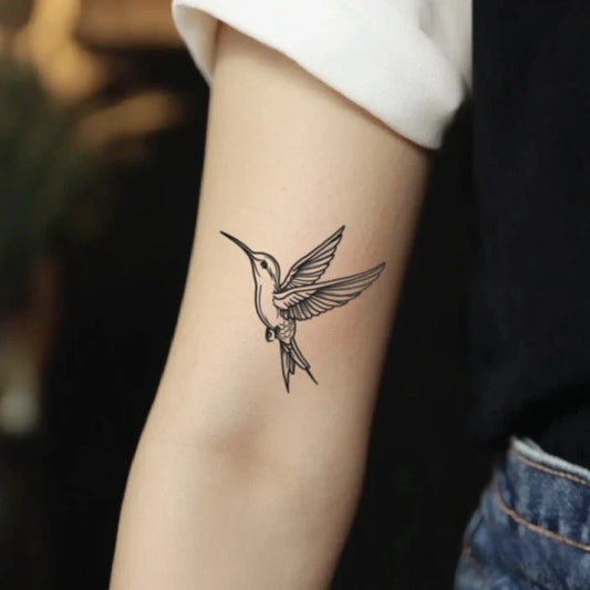 hummingbird outline bicep temporary tattoo idea design