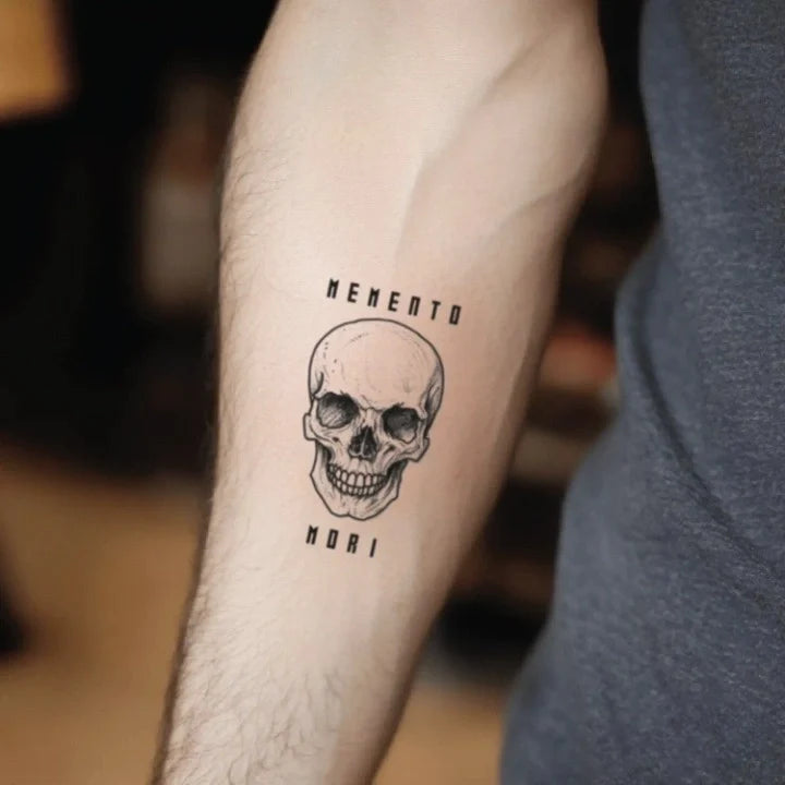 memento mori skull forearm temporary tattoo idea design