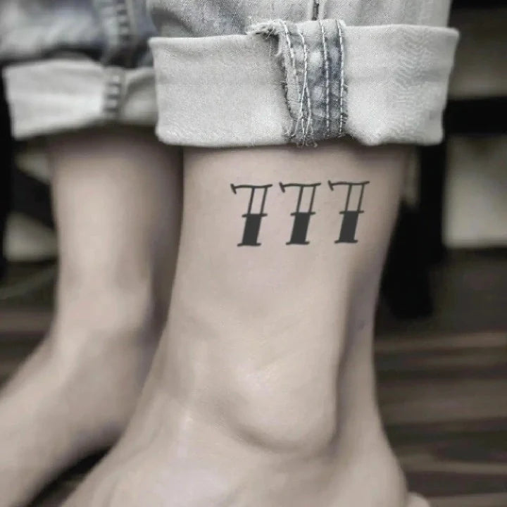 old english font 777 ankle temporary tattoo idea design