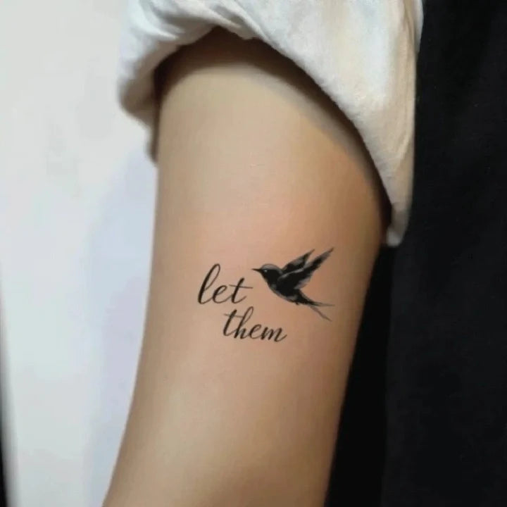 let them with bird bicep temporary tattoo idea design