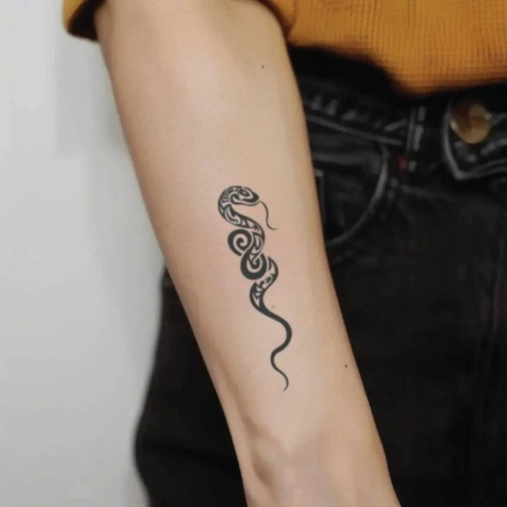 tribal snake forearm temporary tattoo idea design