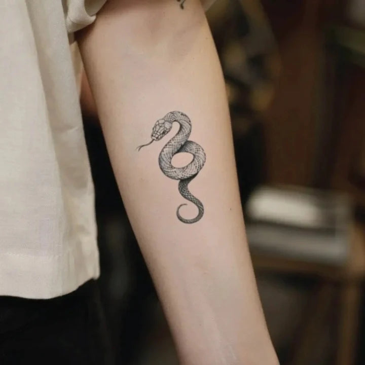 simple snake forearm temporary tattoo idea design
