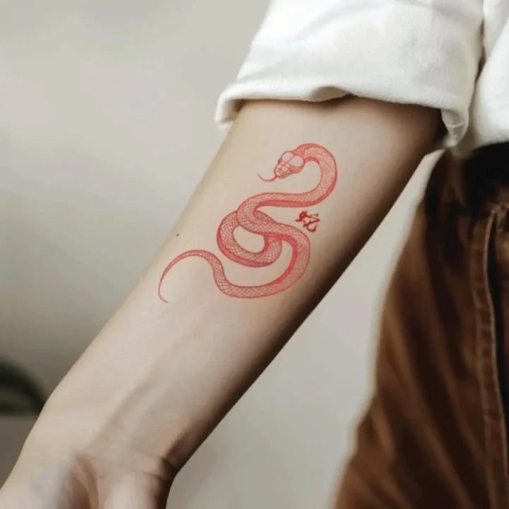 Chinese red snake forearm temporary tattoo idea design