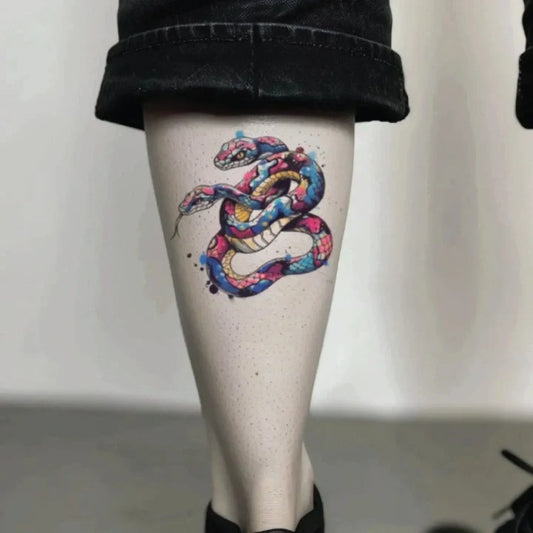 colorful two headed snake leg temporary tattoo idea design