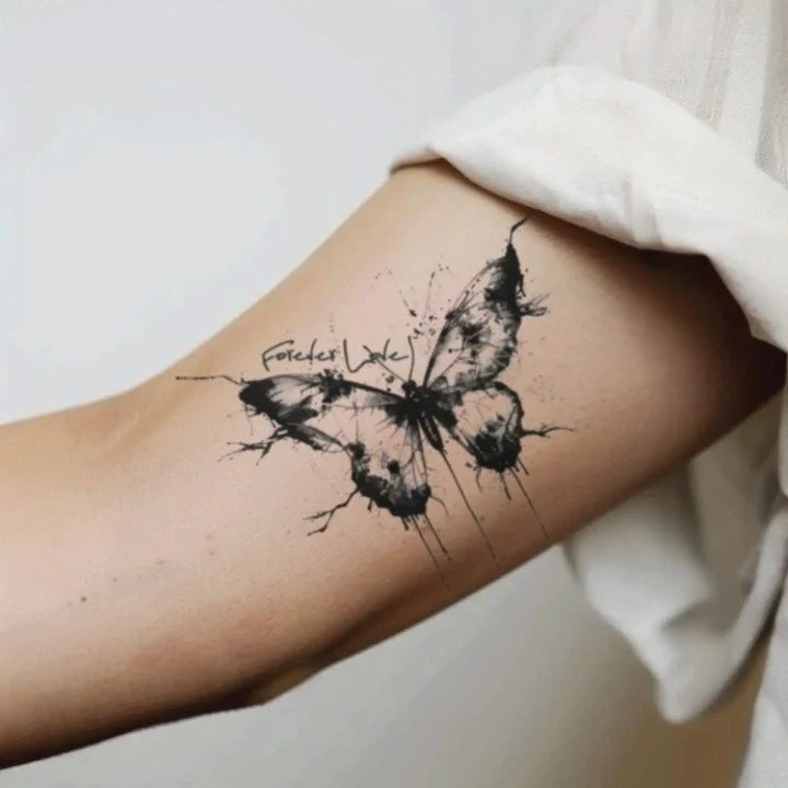 butterfly memorial bicep temporary tattoo idea design