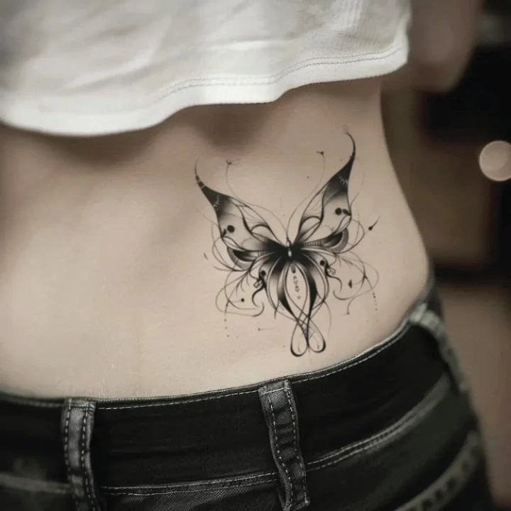 abstract butterfly waist temporary tattoo idea design