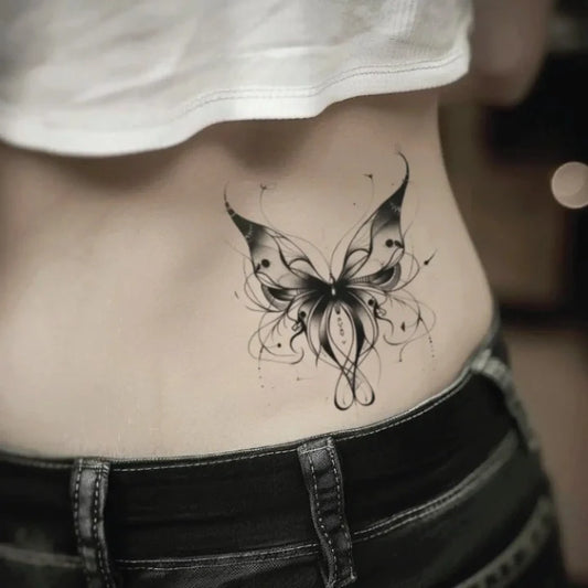 abstract butterfly waist temporary tattoo idea design