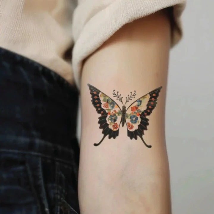 japanese butterfly bicep temporary tattoo idea design