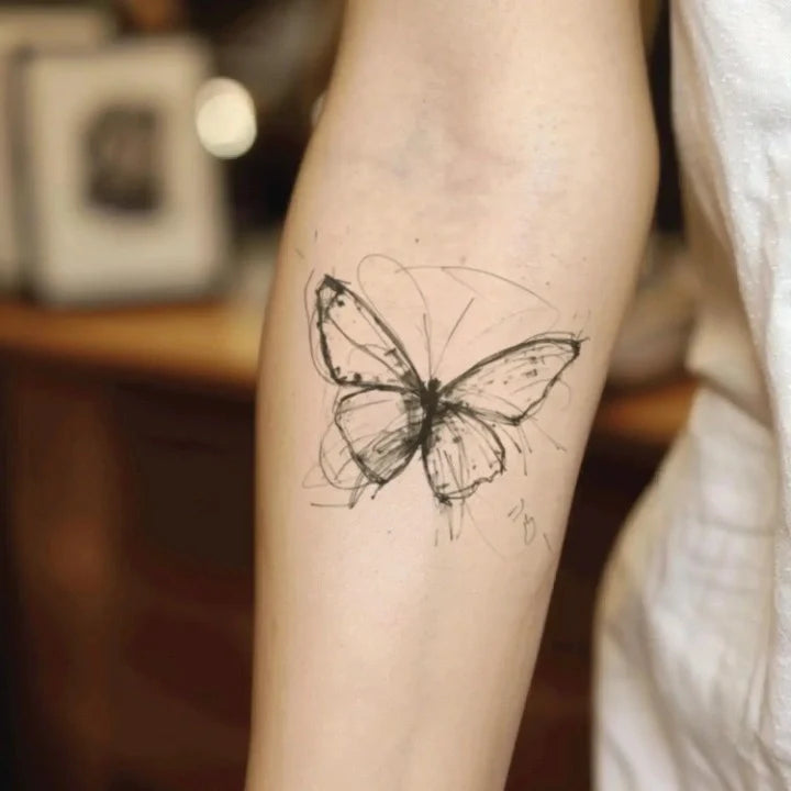 butterfly sketch forearm temporary tattoo idea design