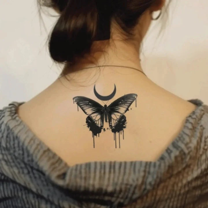 gothic butterfly neck temporary tattoo idea design