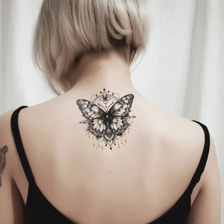 butterfly mandala neck temporary tattoo idea design