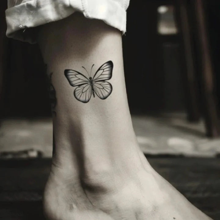 simple butterfly ankle temporary tattoo idea design