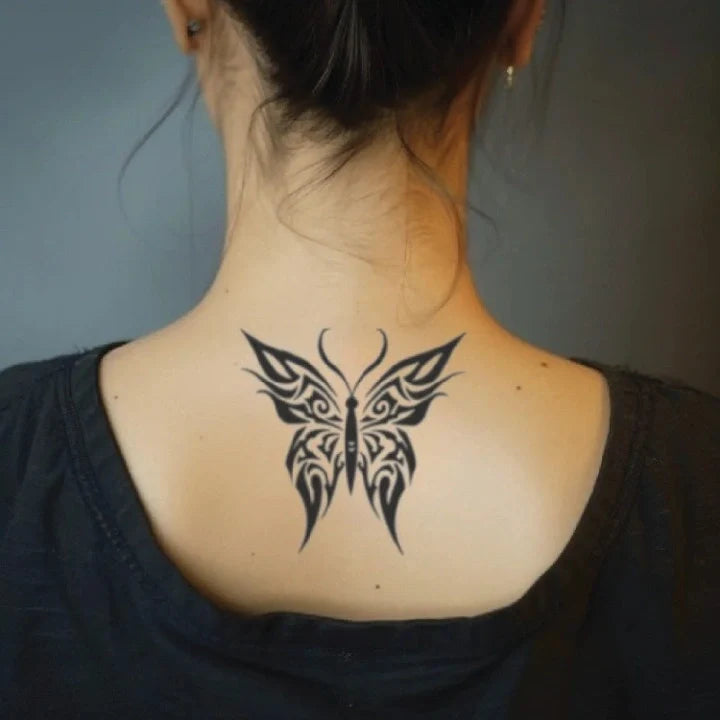 tribal butterfly neck temporary tattoo idea design