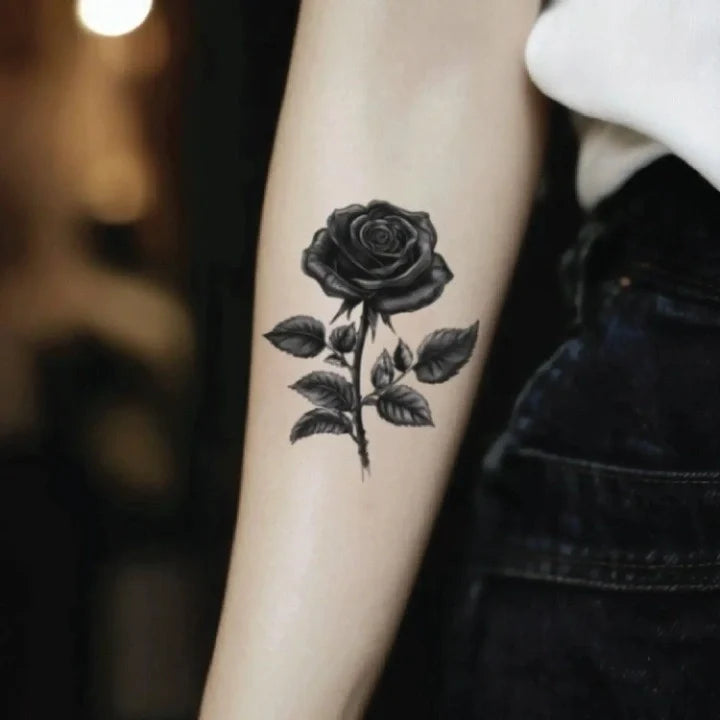 black rose forearm temporary tattoo idea design