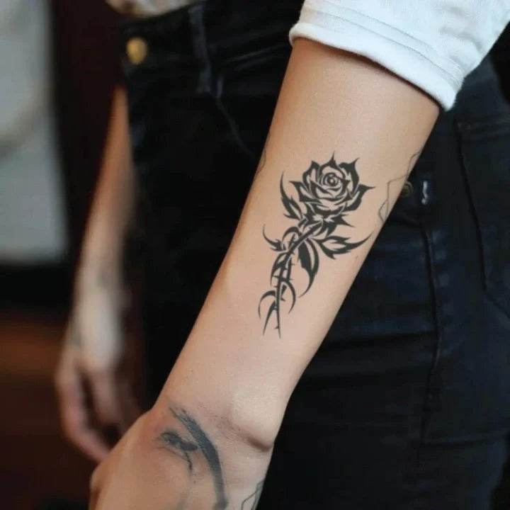 tribal rose forearm temporary tattoo idea design