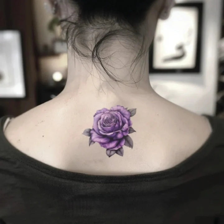 purple rose neck temporary tattoo idea design